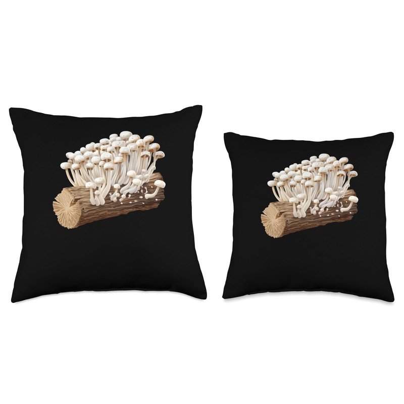 Enoki Mushrooms On A Log Throw Pillow