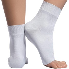 Ankle Compression Sleeve - 20-30mmhg Open Toe Сompression Socks for Swelling, Plantar Fasciitis, Sprain, Neuropathy - Nano Brace for Women and Men (White, Medium)