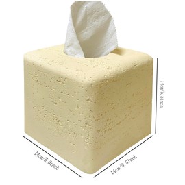 Huitony Marble Tissue Box Cover Square Decorative Stone Klenex Box Holder for Bathroom & Living Room with Handcrafted Texture (Beige Yellow)