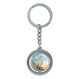 GRAPHICS & MORE Ring-tailed Cat Keychain Spinning Round Chrome Plated Metal