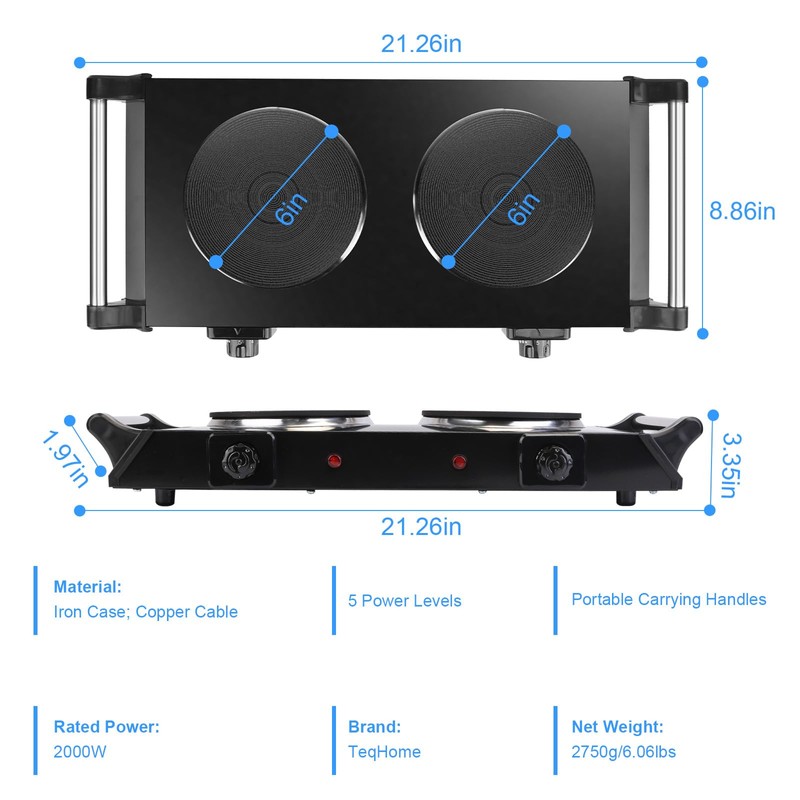 Moclever Portable Electric Stove – Double Burner Hot Plate with