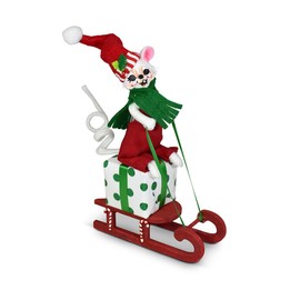 Annalee Jolly Mouse on Sled, 5 inch Collectible Figurine