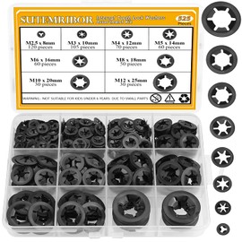 Sutemribor 525 Pieces Internal Tooth Star Lock Washers, M2.5 M3 M4 M5 M6 M8 M10 M12 Quick Speed Locking Washers Kit, Black Oxide Finish Push on Retaining Clips