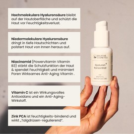 Hyaluronic Serum High Dose Triple Complex with Vitamin C & Niacinamide | Anti Ageing Firming & Pore Refining by Breathe Cosmetics® Vegan with Valuable Aloe Vera, Urea and Zinc | 50 ml