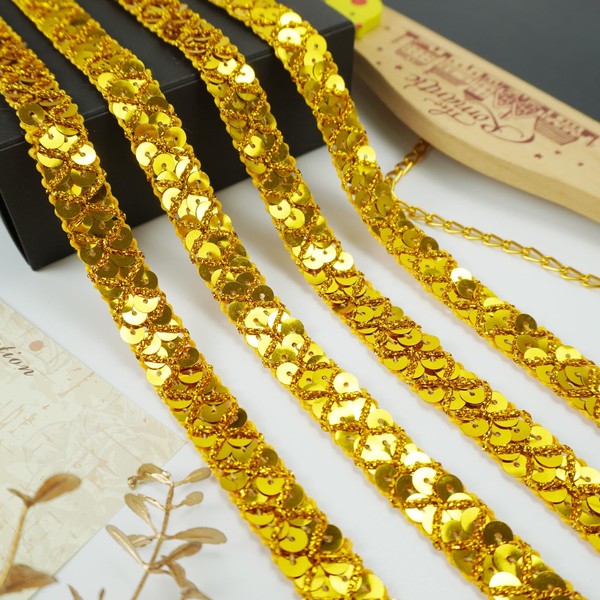 Qililandiy 14 Yards Sequin Lace Trim Gimp Braid Lace Ribbon
