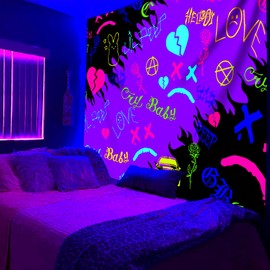 PSYHILAR Lil Peep Tapestry Blacklight, Rapper UV Flag Black Light Poster for Bedroom (60 x 50 Inches)