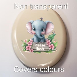Cute Elephant Bathroom Bird Toilet Sticker, Cover Marks Non Transparent Waterproof Please Flush Wall Art Decal Kids and Childrens Vibrant Loo Seat Sign with Birds