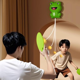 Sufeasdf Hanging Table Tennis Door Pong Set, 2 Pcs Frog & Rabbit Door Pong Game for Kids with Racket and Balls, Adjustable Hanging Table Tennis Trainer