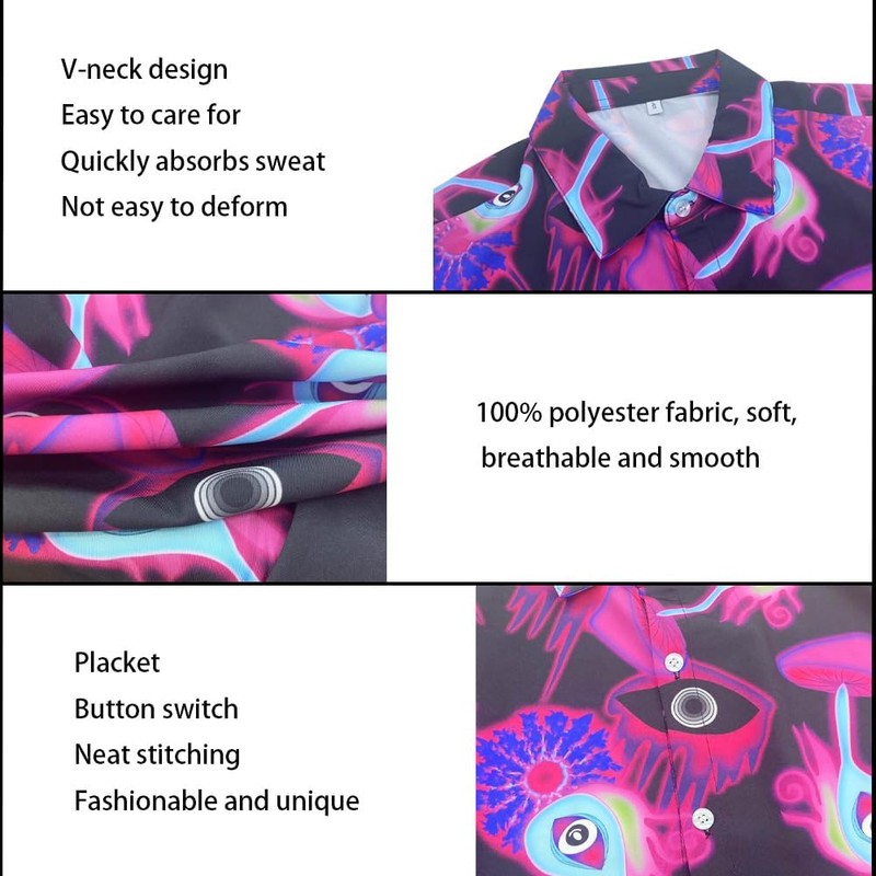 Wdpsuxin Mens Mushroom Purple 2 Piece Short Set Hawaiian Button