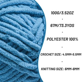 Chunky Chenille Yarn for Crocheting，Baby Yarn for Crocheting Soft Blankets，Bulky Yarns for Crochet Amigurumi，4×100g (4×74.3yds) Fluffy Velvet Yarns for Hand Knitting (4 Lake Blue)