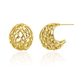 Filigree Hoop Earrings, 18K Gold Plated, Lightweight Hollow Design