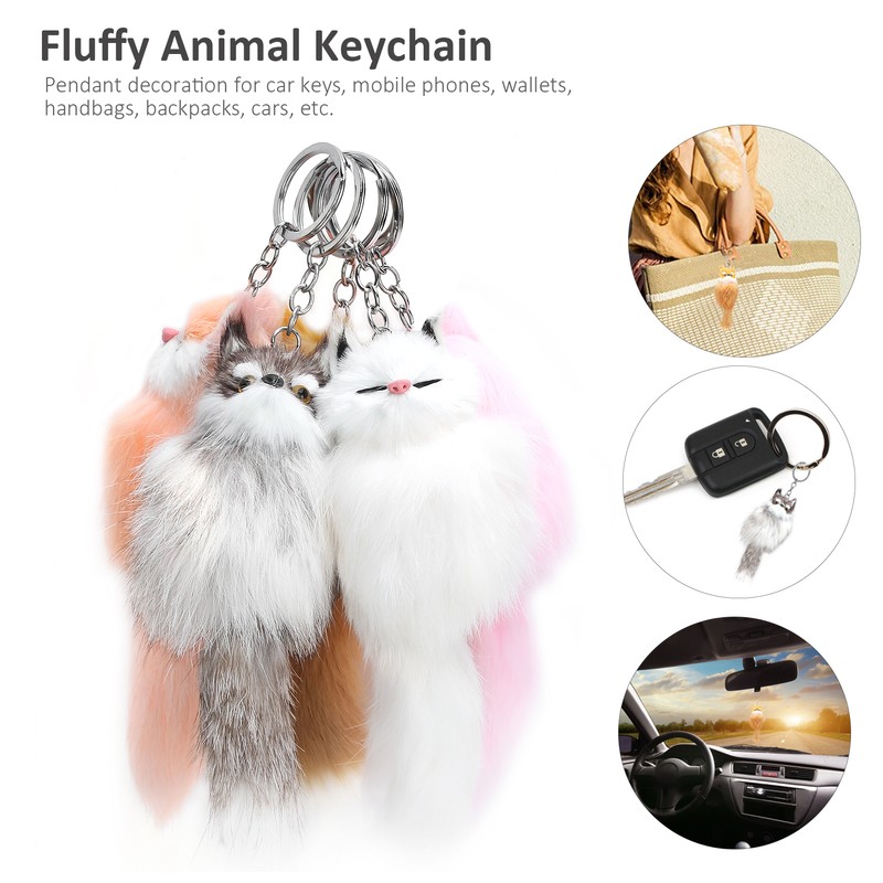 5pcs Handicraft Fluffy Animal Keychain Portable Cute Key Ring Car