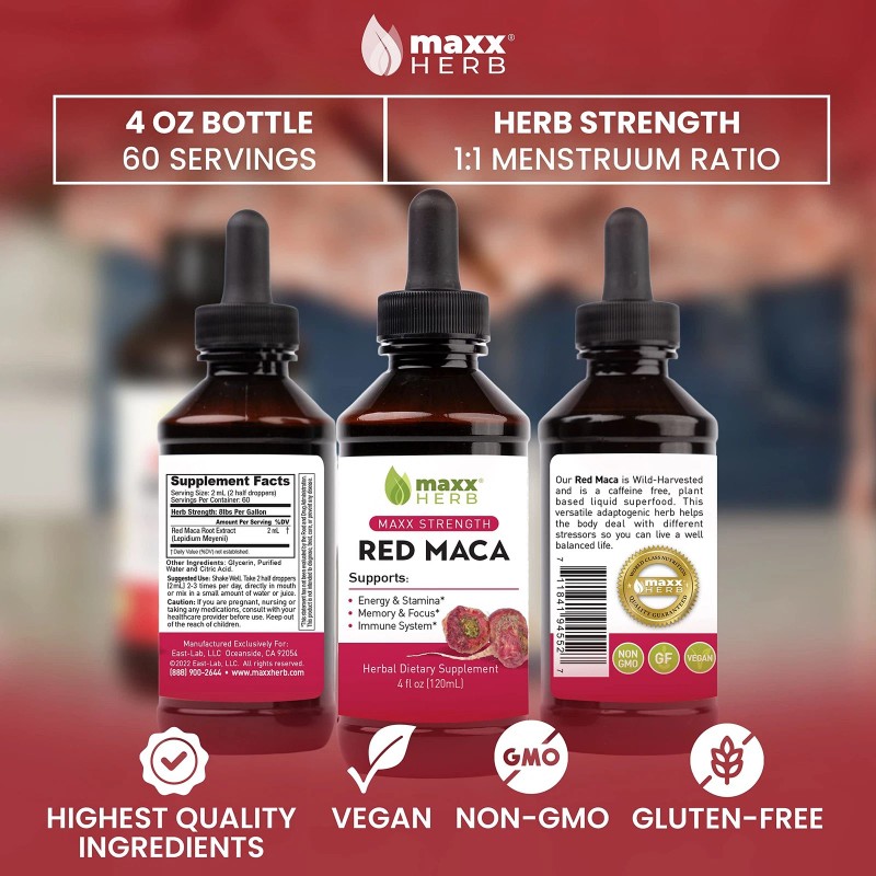 Maxx Herb Red Maca Concentrated Liquid Extract 4 Fl Oz