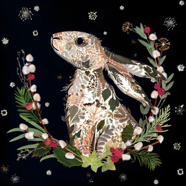 Christmas Cards Pack of 8 - Floral Hare by Helen Ahpornsiri - Artistic Festive Winter Wild Press Design - Made in the UK - Eco-Friendly