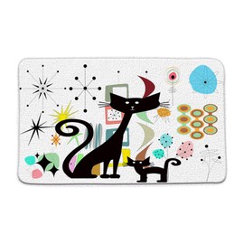 Mid Century Cat Bath Mat etro Starburst Atomic Abstract Geometric 60s 50s Polka Dot Geometry Simple Contemporary Bathroom Kitchen Rugs,17.8"x29.5"