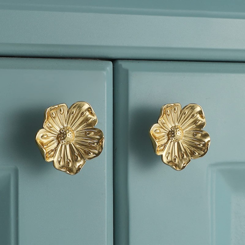 Redeam Flower Shape Brass Cabinet Knobs for Cabinet Drawer Cupboard