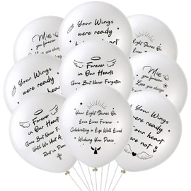XLSXEXCL 60 Pcs Memorial Balloons 12 Inch Latex Balloons with Ribbons for Memorial Day Funeral Decoration White