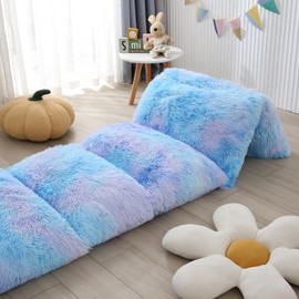 ZIQINPSQ Fleece Floor Pillow Case, Mattress Bed Lounger Cover,Faux Fur Tie Dye Pillow Bed Floor Lounger Cover,Recliner Floor Pillow for Girls Boys,Requires 5 Pillows (26''x91''/Queen, Blue)