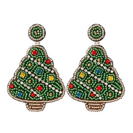 BSLVWG Chrismas Tree Dangle Drop Earrings for Women Girls, Green Woven Bead Stud Christmas Earrings Jewellery Gifts for Christmas Xmas Party Winter Holiday (02)