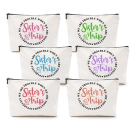 6 Pcs Girls Trip Gifts Girls Weekend 2025 Makeup Bag Sisters Trip Gifts Favors Summer Gifts Cosmetic Bag Toiletry Bag Zipper Pouch Weekender Bags for Women Girl Friendship Bachelorette Party Birthday