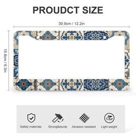 Boho Mexican Tile License Plate Frames - 2 Pcs Set 2 Holes Metal Aluminum Auto Car Accessories Decoration License Plate Frame 12.2 x 6.3 inch for Women Men Gift