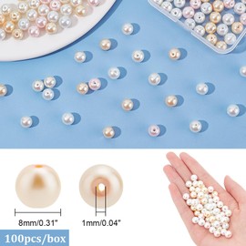PH PandaHall 100pcs 8mm Glass Pearl beads, 460pcs Round Pearlized Loose Pearl Beads Imitation Pearl Beads for Bracelet Earring Necklace Jewellery Making DIY Craft