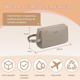 CHANTRIA Bolsa de Maquillaje de Viaje para Mujer CB00637, Impermeable y de Gran Capacidad, Organizador de Cosméticos con Divisores y Asa, Bolsa de Aseo con Apertura Plana (Caqui)