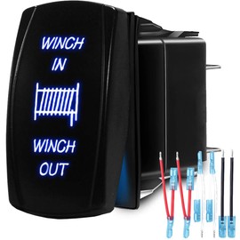 EATBALE Momentary Winch Rocker Switch Winch in/Out 7Pin LED Light 20A/12V, Jumper Wires Winch in Out Switch Waterproof for ATV Cars Trucks Caravans Boats Replacement Kit