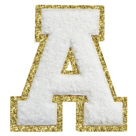 Letter Patches Iron on 3Pcs Chenille Letters for Jackets 3.2inch Varsity Letters Patches Letterman Glitter Patches Iron on Letter for Clothing,Bags,Dress,Shoes,Hats White A