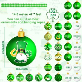 2D 32pcs St Patrick Day Tree Ornament Shamrock Hanging Tree Decorations Wooden Sequin Ornament Decor St. Patrick's Day Mardi Gras for Home Party Shelf Good Luck Irish Festival Clover Baubles