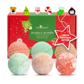 Christmas Bath Bombs for Kids with Surprise Toys Inside (6 Pack) - Holiday Gifts and Stocking Stuffers for Boys and Girls - Bubble Treats with Cheerful Scents, USA Made by Two Sisters