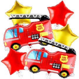 KatchOn, Large Fire Truck Balloons - 31 Inch, Pack of 6 | Fire Truck Birthday Party Supplies for Firetruck Birthday Decorations | First Responder Balloons Party Supplies | Fire Truck Party Decorations