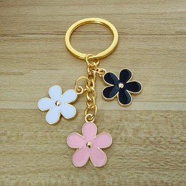 Flowers Charms Enameled Keychain Chain Tassel Keyring For Women Girls Purse Bag Accessories Jewellery (Colorful)