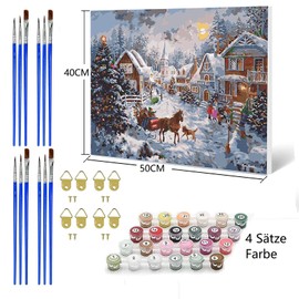 YAOYIN Paint by Numbers Adults Children Beginners Pack of 4 Christmas Decoration Painting by Numbers for Adults, DIY Painting by Numbers with Paint and Brush for Home Decoration Santa Claus (50 x 40