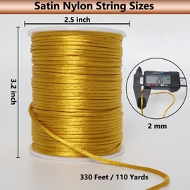 2 mm x 330 Feet Satin Nylon Cord, Silky Smooth Nylon String for Jewelry Making Bracelet Necklaces Beading Thread Rattail Macrame Kumihimo Chinese Knot Craft
