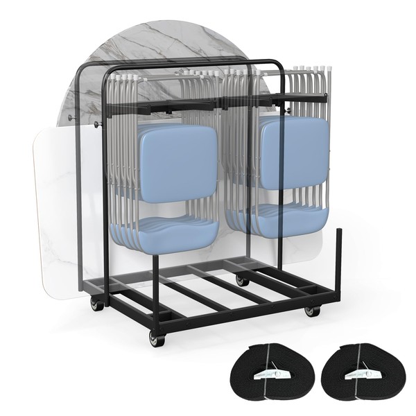 Folding Table and Chair Cart with Wheels, Heavy Duty Folding