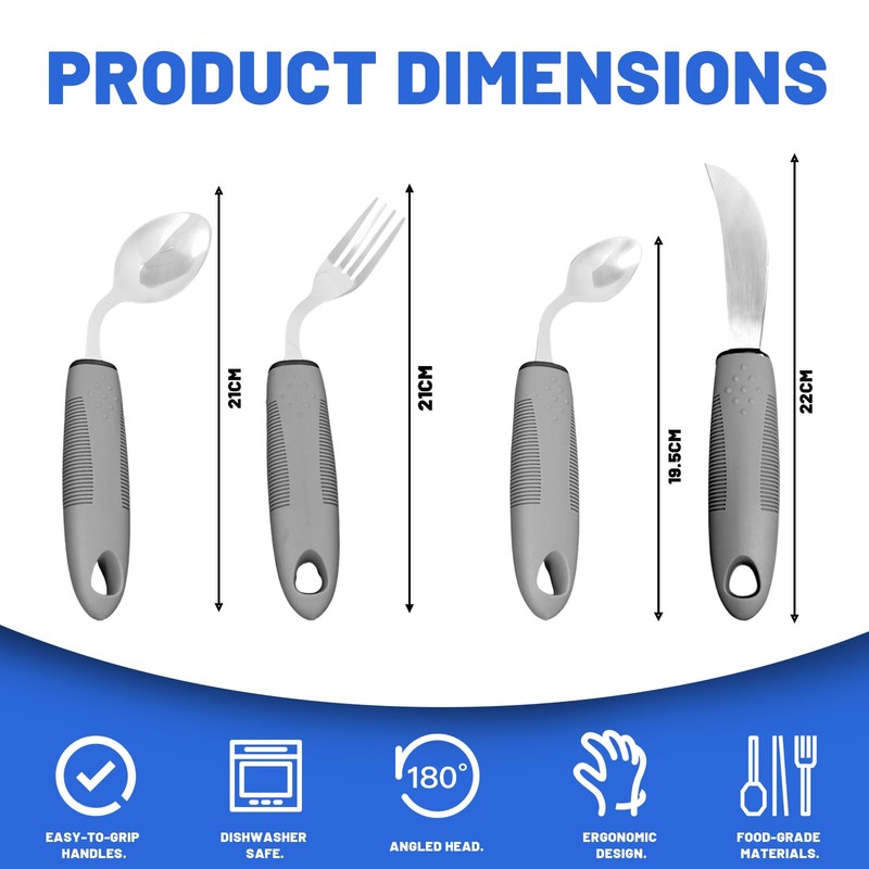 Yzwuyou 4PCS Cutlery for Arthritic Hands, 42°Angled Disabled Cutlery for