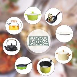 SUMTree Rectangle Cast Iron Trivet, Decorative Heavy Duty Hot Pot Holder Mat, Vintage Butterfly Pattern Cast Iron Trivet with Rubber Pegs for Kitchen Dining Table (Green)