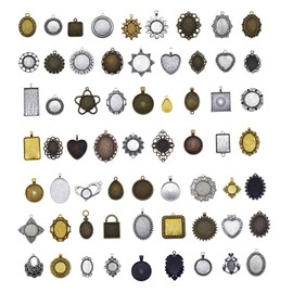 Julie Wang 20 Sets Mixed Antique Color Frame Bezel Blank Pendant with Glass Cover Cabochon - No Duplicates