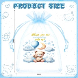 Threlaco 100 Pcs Organza Bags for Baby Shower Party Favor 4 x 6 Inch, Thank You Gift Bags Small Sheer Drawstring Mesh Pouch for Baby Shower Party Favor(Blue)