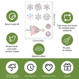 4 Sheets/36pcs Rainbow Christmas Window Clings, Reflective Anti-Collision Snowflake Window Decals for Bird Strikes Christmas Snow Window Stickers Prismatic Anti Collision Clings for Home Decoration