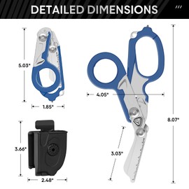 Emergency Shears with Strap Cutter and Glass Breaker Stainless Steel Foldable Scissors Pliers, Outdoor Camping Rescue Scissors Tools … (Blue)