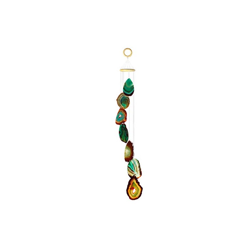KYEYGWO Green Agate Discs Geode Wind Chime Sun Catcher Crystal
