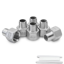 Bwintech 6 Pieces 1/4 Inch Male Thread to 1/2 Inch Female Thread BSP Thread Stainless Steel 304 Hex Bushings Reducer Connector for Conversion of Pipe Connections