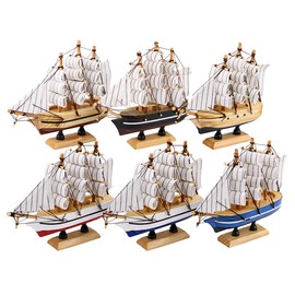 Dedoot Wooden Sailboat 6 Pack Miniature Sailboat Model Ship Nautical Decor Tabletop Decorative Ornament for Ocean Theme Home Decor, 5.5x5x1.2 Inch
