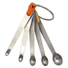 BERYLER Mini Measuring Spoons Set, Tiny Stainless Steel Measure Teaspoons with Silicone Handle, Suitable for Small Amount of Dry or Liquid Ingredients and Spices (1/64, 1/32, 1/16, 1/8, 1/4 tsp)