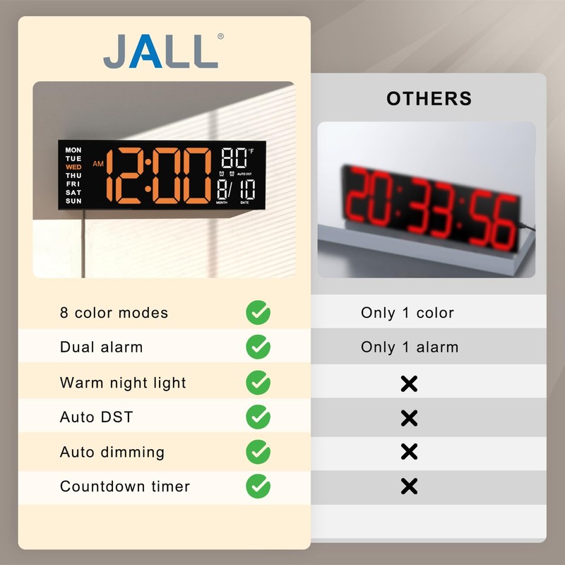 JALL 16" Large Digital Wall Mount Clock, Count Down Timer,