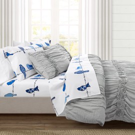 Lush Decor Rowley Birds Soft Sheet Set, 6 Piece Set, King, Navy - Colorful Bird Sheets - Navy Blue Sheets - Whimsical & Playful Floral Bird Pattern - Soft , Durable, & Comfortable Printed Bed Sheets