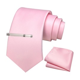 RBOCOTT Blush Pink Tie and Pocket Square Necktie Tie Clip Set for Men(88)
