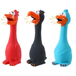 Hojalis Squeaky Dog Toys, 3 Pcs Rubber Chicken & Duck & Bird, Latex Dog Toy with Squeaker, Funny Squeaky Chicken Chew Toys, Interactive Dog Toys for Family Interaction, Home, Pool (Red, Black, Blue)